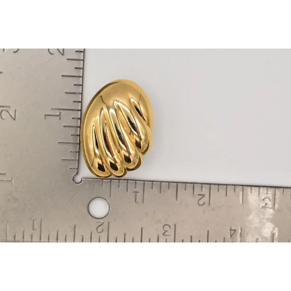 Vintage Dangle Dome Earrings Gold Ribbed Heavy Chunky USA Made NOS 1980s 9L